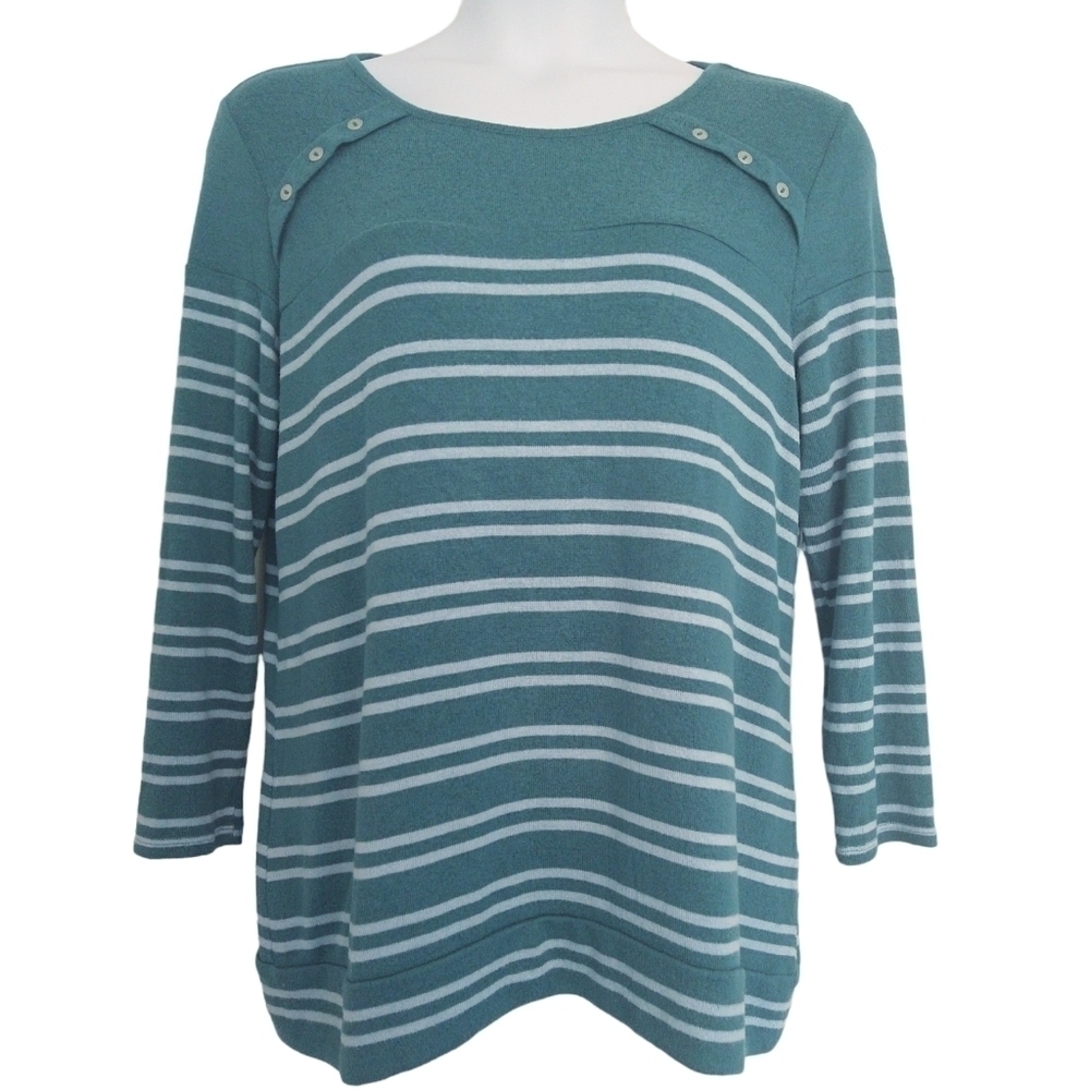 Market & Spruce Stitch Fix Teal Striped Pullover Sweater Lightweight Stretchy